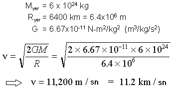 v = 11.2 km/sec for Earth